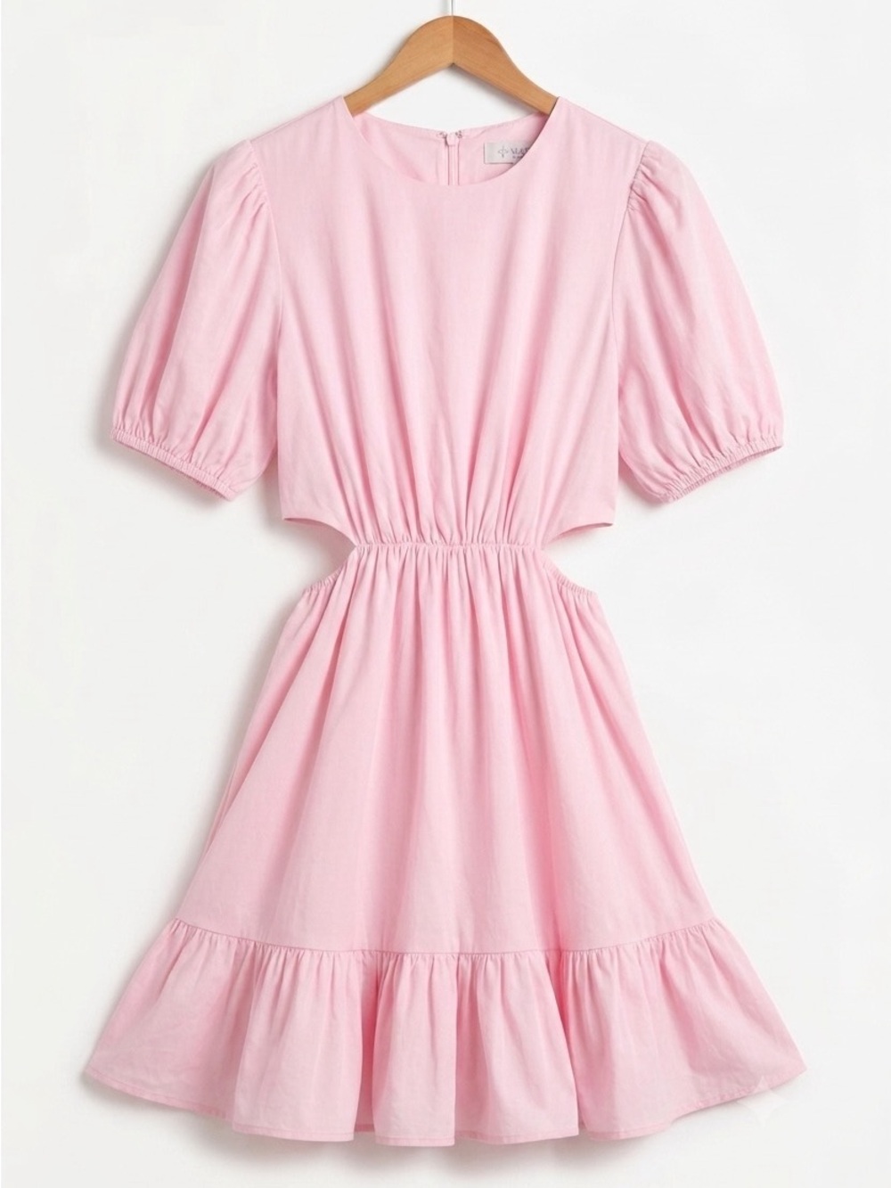 Wayf Pink Puff-Sleeve Cut Out Mini Dress